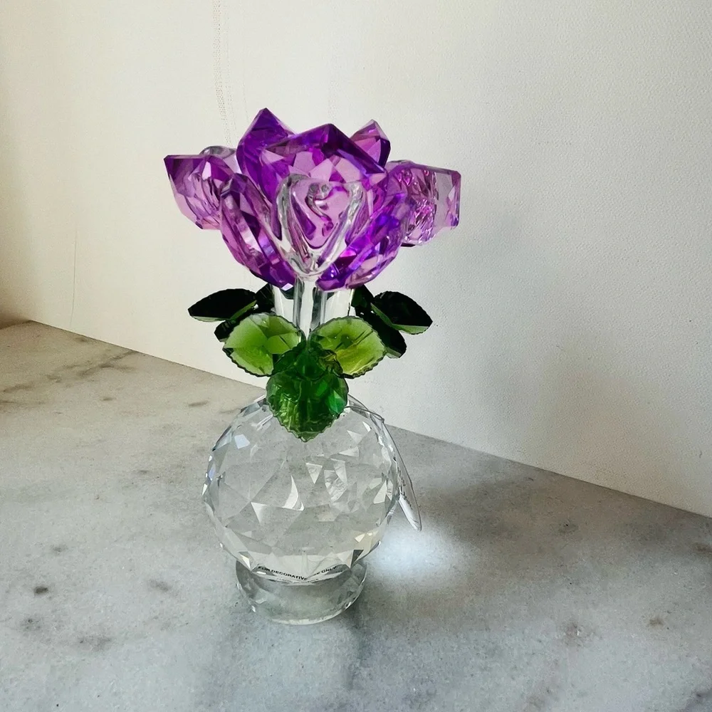 Crystal Flower Bouquet with Purple roses Accents